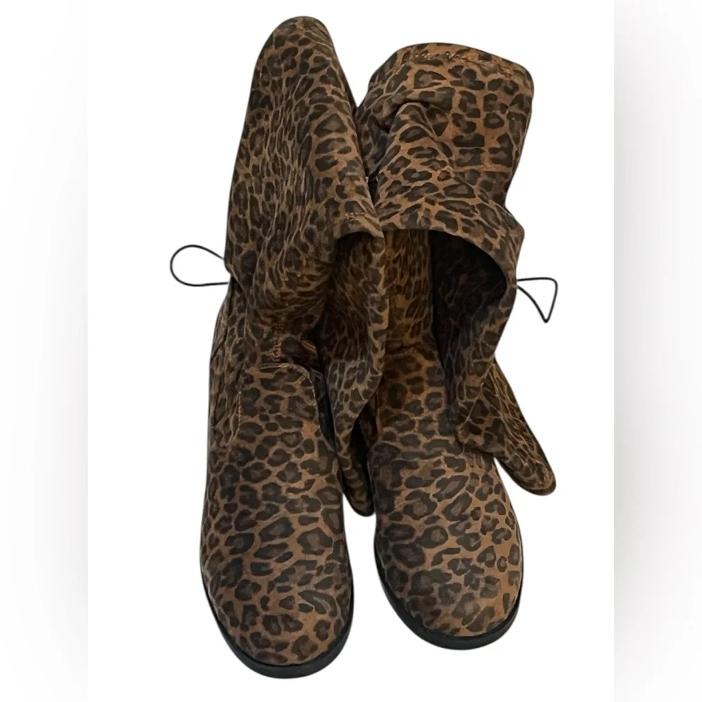 Sleek Leopard Print Over the Knee Boots with Tie Detail